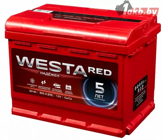 WESTA RED 6СТ-63 низкая 63 Ah, 650A R+