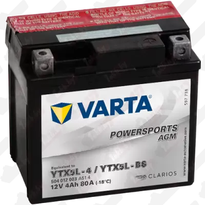 Varta Powersports AGM TX5L-BS 504 012 008 (4 A/h), 80A R+