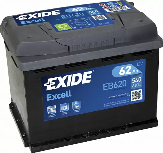 Exide Excell EB620 (62 A/h), 540A R+