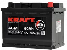 Аккумулятор KRAFT AGM (60 A/h), 680A R+