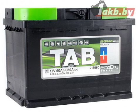 TAB EcoDry Stop & Go AGM (60 A/h), 680А R+
