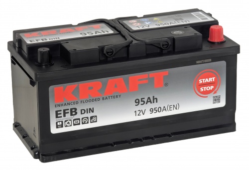 Аккумулятор KRAFT EFB (95 А/ч) 950A R+ низ.