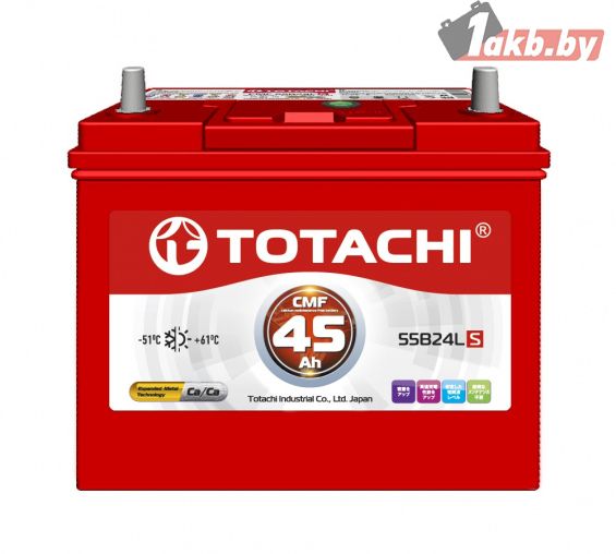 TOTACHI 55B24LS (45 А/ч, 400А) Обратная (R+), Тонкие клеммы JIS для Honda/Nissan/Toyota