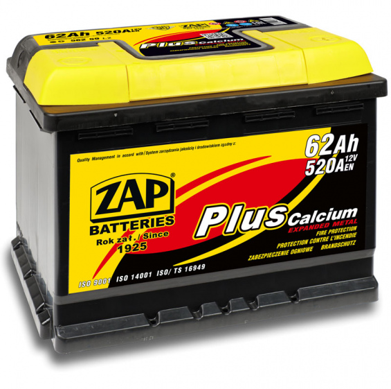 ZAP Plus 562 98 (62 А/ч, 520А) Обратная полярность, низкий корпус LB2 для Kia/Hyundai