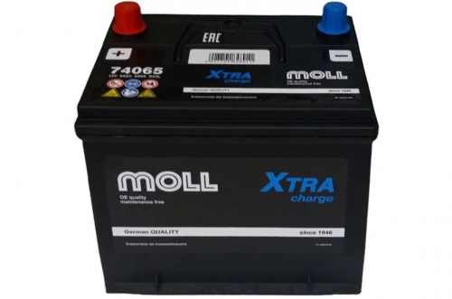 Moll XTRA Charge Asia (65 А/ч, 620А) R+, нижний бурт, JIS D23 для Mazda CX-5, Toyota Camry