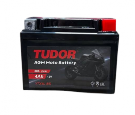 Tudor YTX4L-BS (4 А/ч, 50А) L+, AGM мотоаккумулятор с тонкими клеммами для Honda/Yamaha - фото 1