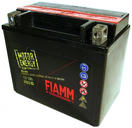 FIAMM FTX12-BS (10 А/ч, 150А) L+, AGM мотоаккумулятор для Vespa GTS 300 / Honda CB500F