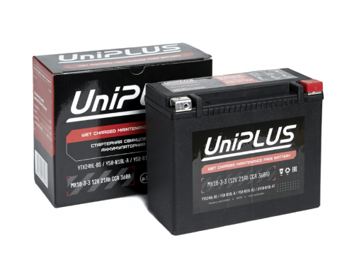 UniPLUS MX18-3-3 (YTX24HL-BS) (21 А/ч, 360А) Обратная (R+), AGM мотоаккумулятор под болт М6 для Harley-Davidson V-Rod UniPLUS MX18-3-3 (YTX24HL-BS) (21 А/ч, 360А) Обратная (R+), AGM мотоаккумулятор под болт М6 для Harley-Davidson V-Rod