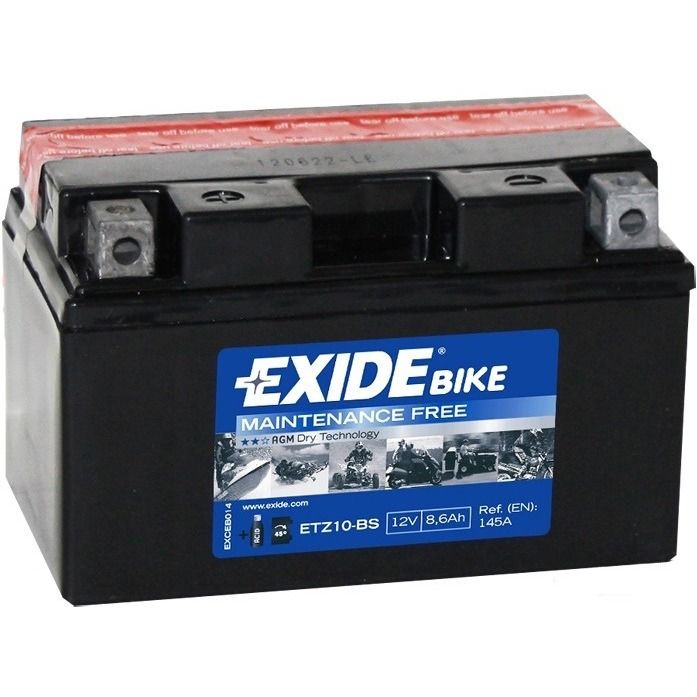Exide ETZ10-BS (8.6 А/ч, 145А) L+, AGM сухозаряженный с электролитом для Honda CB500F / Yamaha MT-07