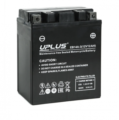 UniPLUS EB14A-3 (YTX14AHL-BS) (12 А/ч, 210А) Обратная (R+), AGM под болт М5 для Honda VFR800 / Yamaha FZS1000