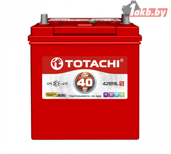TOTACHI CMF42B19LS (40 А/ч, 330А) Прямая, Тонкие клеммы JIS для Hyundai Getz / Kia Picanto