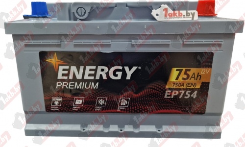 Energy Premium EP754 (75 A/h), 750A R+ низ.