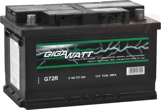 GIGAWATT G72 (72 А/ч, 680А) R+, Ca/Ca низкий корпус 175мм для Ford Focus, Mazda 3, Volvo S40
