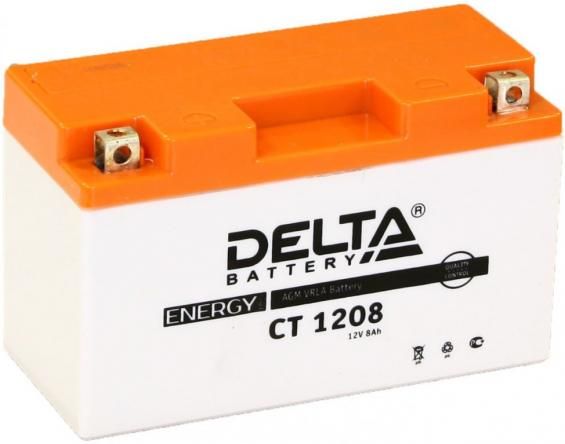 Delta CT 1208 (8 А/ч, 110А) L+, AGM мотоаккумулятор с жидким электролитом в комплекте Yamaha YBR125, Honda CB400