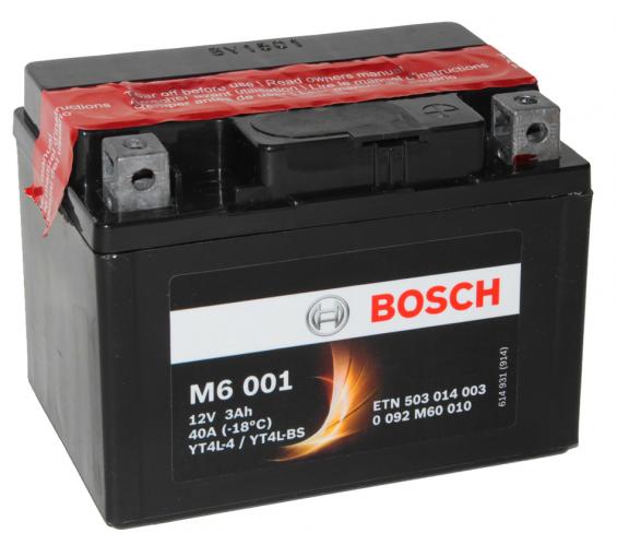 Bosch M6 001 YTX4L-BS (3 А/ч, 50А) Обратная (R+), AGM мотоаккумулятор для скутеров и мопедов
