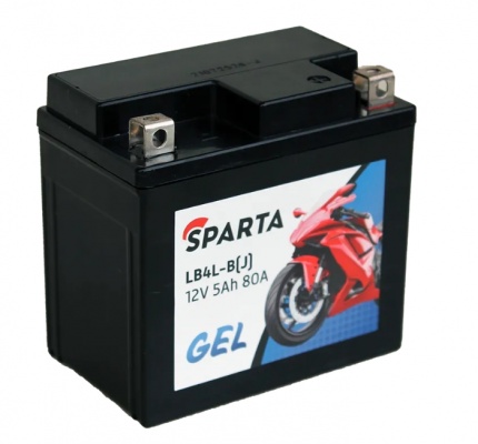 Sparta Gel LB4L-B(J) (5 А/ч, 80А) Обратная (R+), Гелевый электролит, Клеммы под болт М5 для Honda Dio / Yamaha Jog