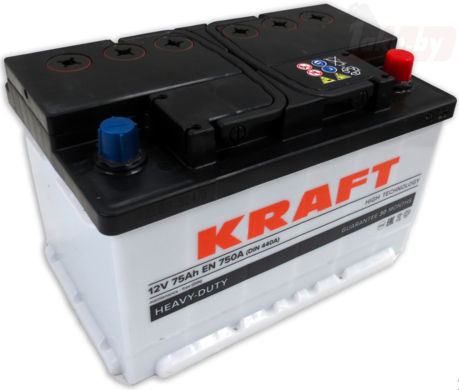 Kraft U-2389-L3 (75 А/ч, 750А) Обратная, низкий корпус 175мм для Mazda CX-5, Ford Focus