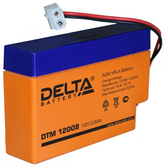 Delta DTM 12008 (0.8 Ач, 12V) AGM, клеммы F1 (4.75 мм), для ИБП и систем охраны Delta DTM 12008 (0.8 Ач, 12V) AGM, клеммы F1 (4.75 мм), для ИБП и систем охраны