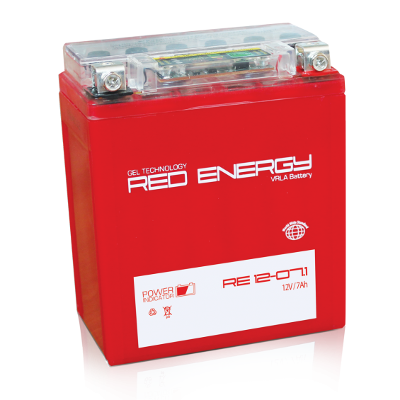 Red Energy RE 1207.1 (YTX7L-BS) (7 А/ч, 110А) R+, AGM мотоаккумулятор с боковыми клеммами под болт