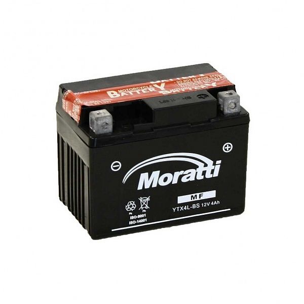 Moratti YTX4L-BS AGM (4 А/ч, 50А) R+, мотоаккумулятор для скутеров и мопедов