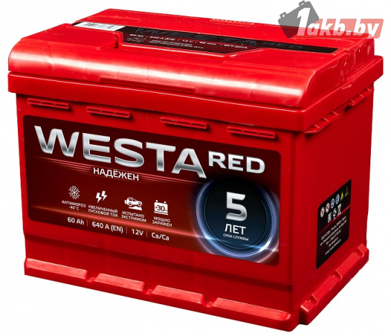 Westa Red 6СТ-60 (60 А/ч, 640А) L+, повышенный пусковой ток для Lada/Renault/Dacia