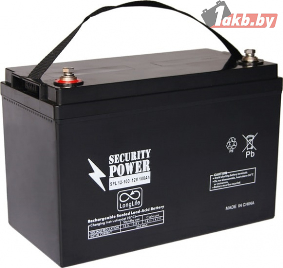Security Power SP12-100 (100 А/ч) AGM, клеммы под болт М8, для ИБП и систем безопасности