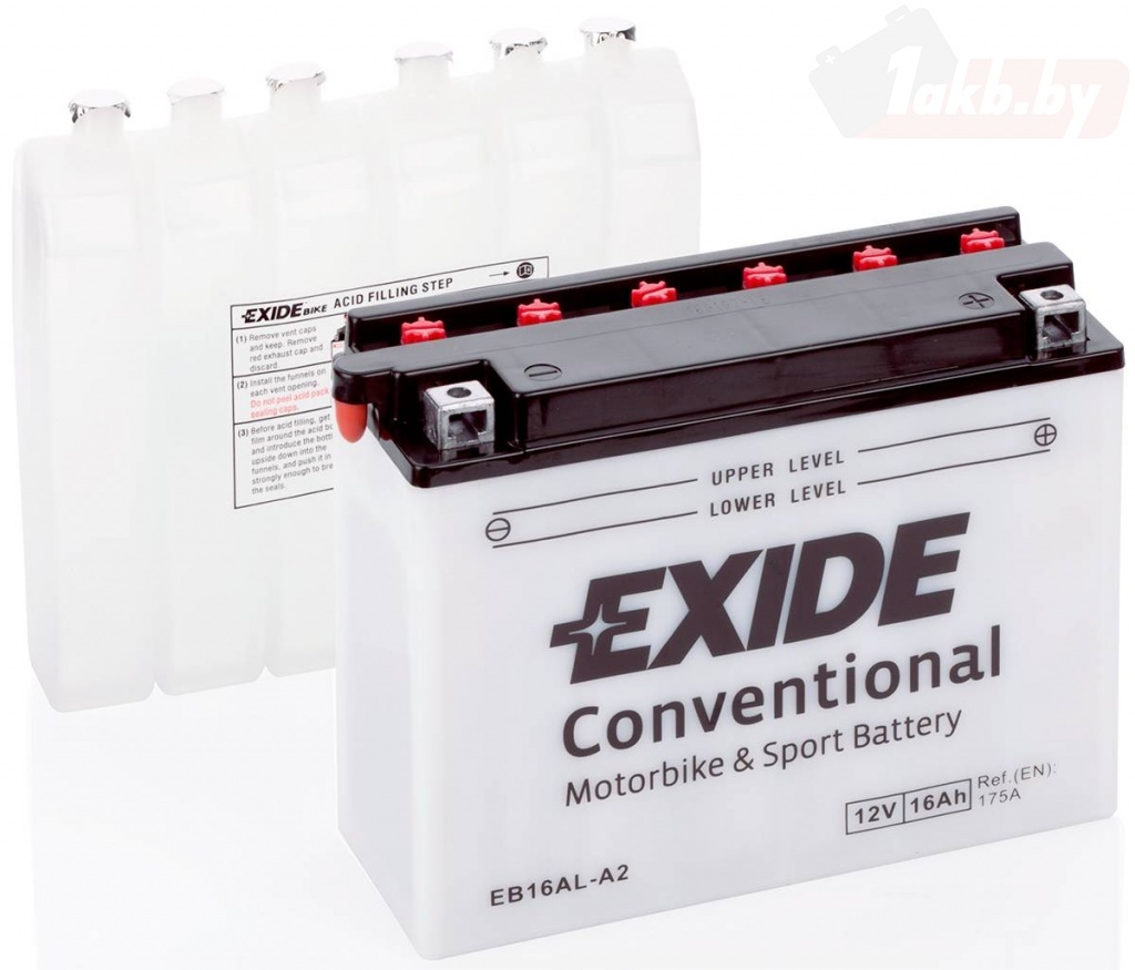 Exide EB16AL-A2 (16 А/ч, 190А) Обратная (R+), узкий корпус YB16AL-A2 для мототехники