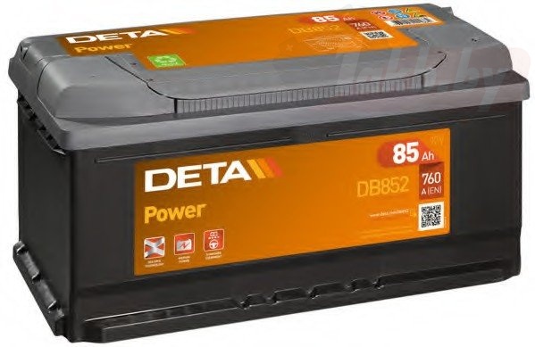 Deta Power DB852 (85 А/ч, 760А) Обратная (R+), низкий корпус 175 мм для Ford Transit и коммерческого транспорта
