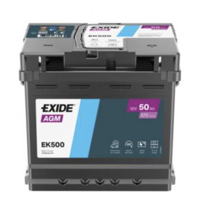 Exide Start-Stop AGM EK500 (50 А/ч, 570А) Обратная (R+), стандартные клеммы T1 для Fiat 500, Panda