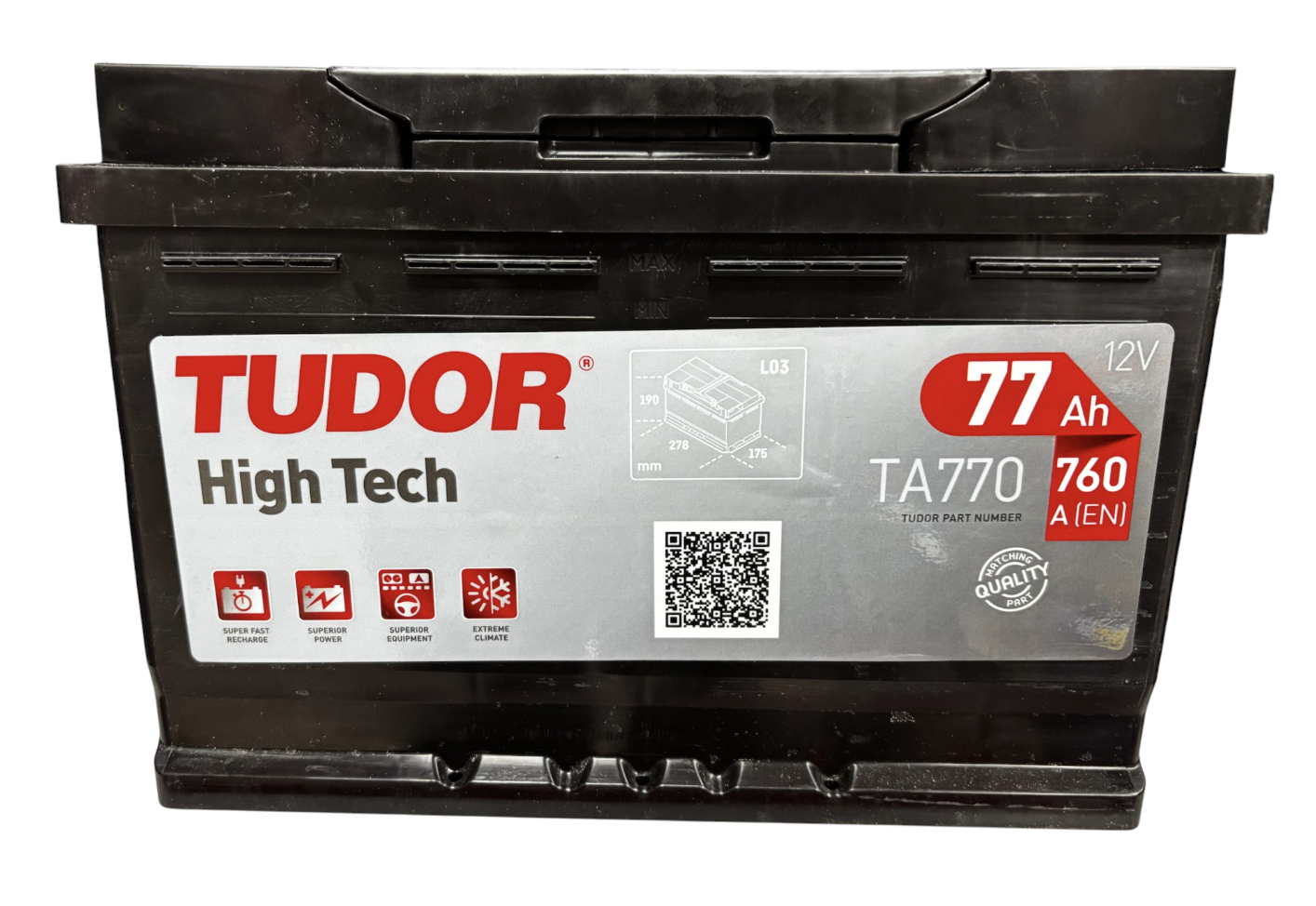 Tudor High Tech TA770 (77 А/ч, 760А) Обратная (R+), увеличенный пусковой ток для дизелей BMW 3 (E90), Audi A4 (B8), VW Passat B6 - фото 3