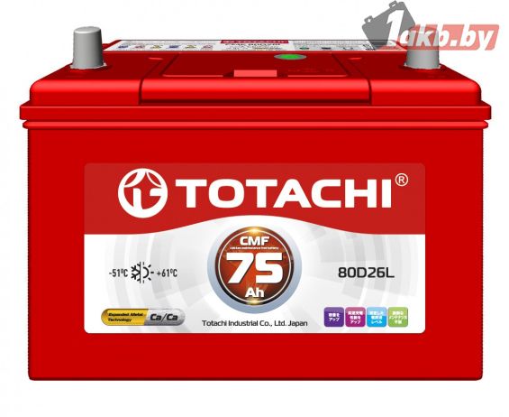 Totachi CMF80D26L (70 А/ч, 580А) Обратная полярность, низкий корпус D26 для Mazda CX-5 и Toyota Camry Totachi CMF80D26L (70 А/ч, 580А) Обратная полярность, низкий корпус D26 для Mazda CX-5 и Toyota Camry