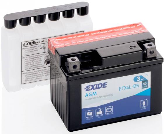 Exide ETX4L-BS (4 А/ч, 50А) R+, AGM мотоаккумулятор для скутеров и мопедов Honda Dio / Yamaha Jog - фото 1