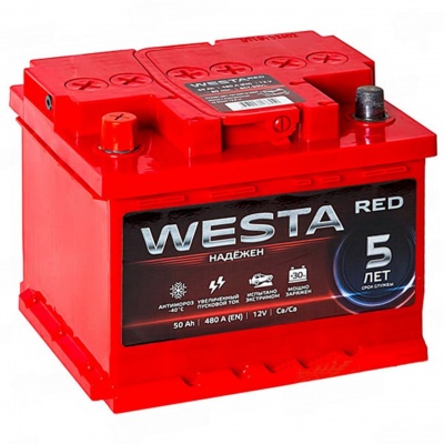 Westa Red 6СТ-50 (50 А/ч, 480А) L+, низкий корпус 175 мм, Chevrolet Aveo/Lacetti