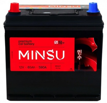 MINSU Asia 65Ah (590A) L+ низкий корпус, клеммы JIS тонкие Hyundai Solaris / Kia Rio