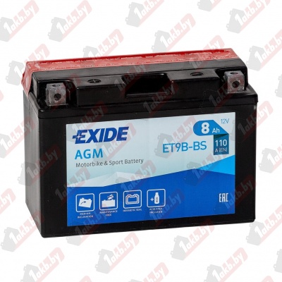 Exide ET9B-BS (8 A/h), 110А L+