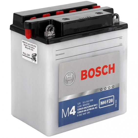 Bosch M4 F28 YB10L-B2 (11 А/ч, 150А) Обратная (R+), клеммы F2, для мототехники