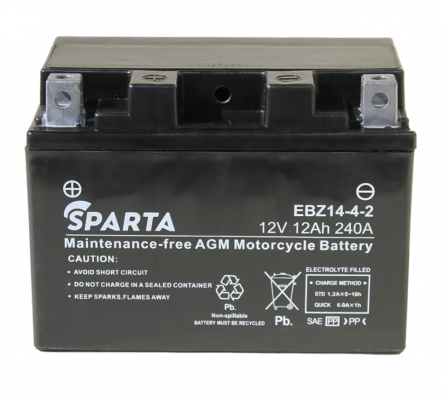 Sparta AGM EBZ14-4-2 (12 А/ч, 240А) L+, тонкие клеммы под болт М5 для Honda VFR800, Yamaha FZ6