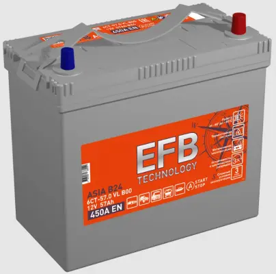 TUBOR ASIA EFB (57 A/h), 450A L+ т. кл.