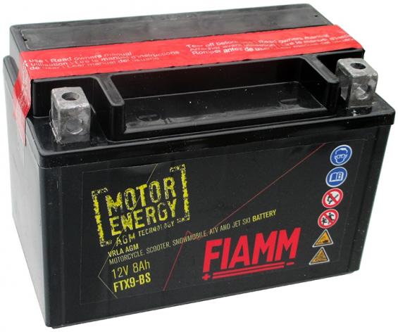 FIAMM FTX9-BS (8 А/ч, 120А) L+, AGM мотоаккумулятор с боковыми клеммами под болт для Honda CB/Yamaha YZF