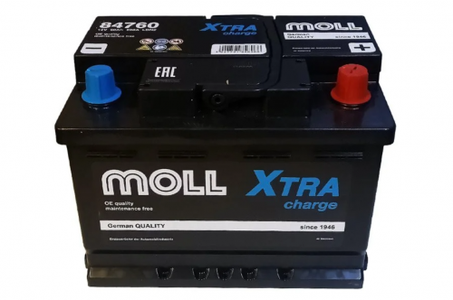 MOLL XTRA Charge (60 А/ч, 550А) Обратная (R+), Низкий корпус LB2 для Ford Focus/Mazda 3