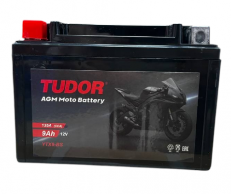 Tudor YTX9-BS (9 А/ч, 120А) Прямая (L+), AGM герметичный мотоаккумулятор для Suzuki/Honda/Kawasaki - фото 1