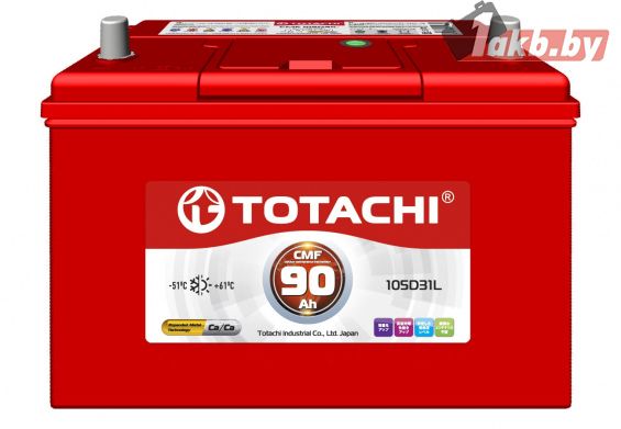 TOTACHI CMF105D31L (90 А/ч, 670А) Обратная полярность, усиленные пластины Ca/Ca для Hyundai HD78 и Kia Bongo TOTACHI CMF105D31L (90 А/ч, 670А) Обратная полярность, усиленные пластины Ca/Ca для Hyundai HD78 и Kia Bongo