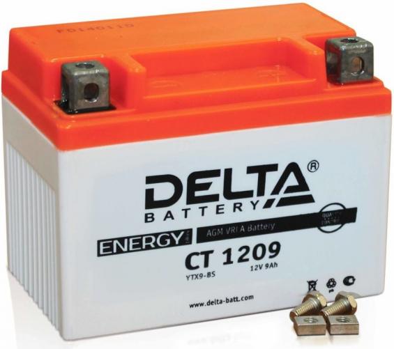 Delta CT 1209 (9 А/ч, 135А) L+, AGM мотоаккумулятор YTX9-BS для Honda CB400 / Yamaha FZ6
