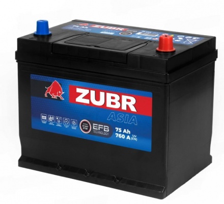 Zubr EFB Asia ZU750JF (75 А/ч, 760А) Обратная R+, тонкие клеммы JIS B24 для Mazda CX-5, Toyota Camry
