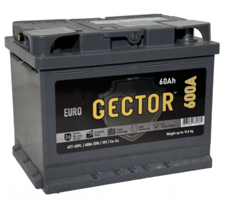 АКОМ GECTOR (60 А/ч, 600А) Обратная (R+), Ca/Ca с двойной крышкой, Lada Vesta / Renault Logan АКОМ GECTOR (60 А/ч, 600А) Обратная (R+), Ca/Ca с двойной крышкой, Lada Vesta / Renault Logan