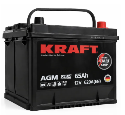 Аккумулятор KRAFT AGM Asia (65 А/ч) 620A R+