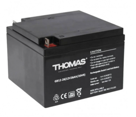 Аккумулятор для ИБП Thomas GB 12-26 (26 А/ч, 12V) AGM, клеммы F2 под болт М5, для ИБП APC Smart-UPS 750/1000