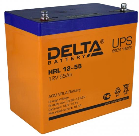 Аккумулятор Delta HRL 12-55 (55 А/ч) AGM для ИБП, клеммы F2, ресурс 10-12 лет