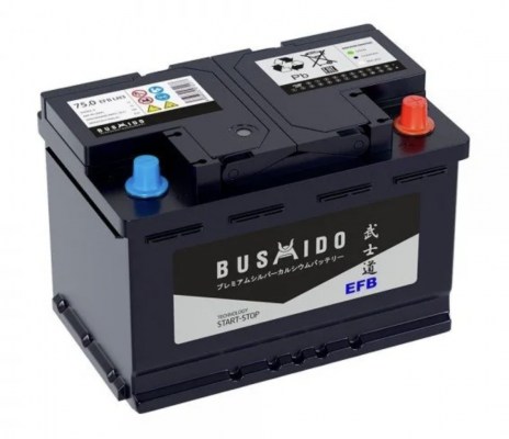 Bushido EFB (75 А/ч, 720А) R+, 278×175×190 мм для Mazda CX-5, Toyota RAV4, Honda CR-V