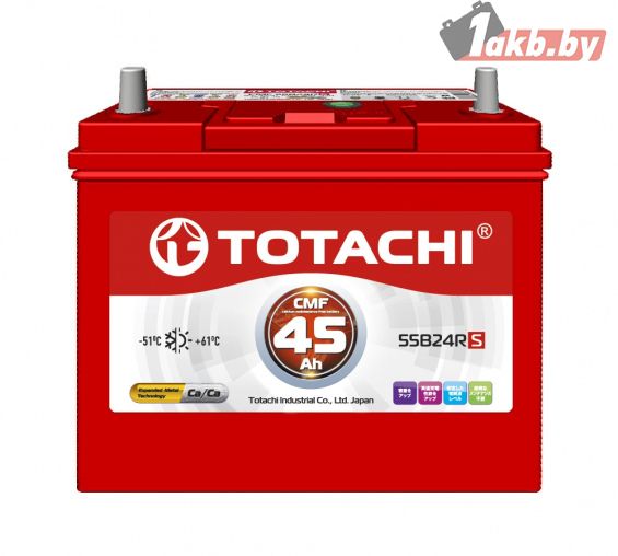Totachi 55B24R (45 А/ч, 400А) Обратная R+, тонкие клеммы JIS для Honda/Nissan